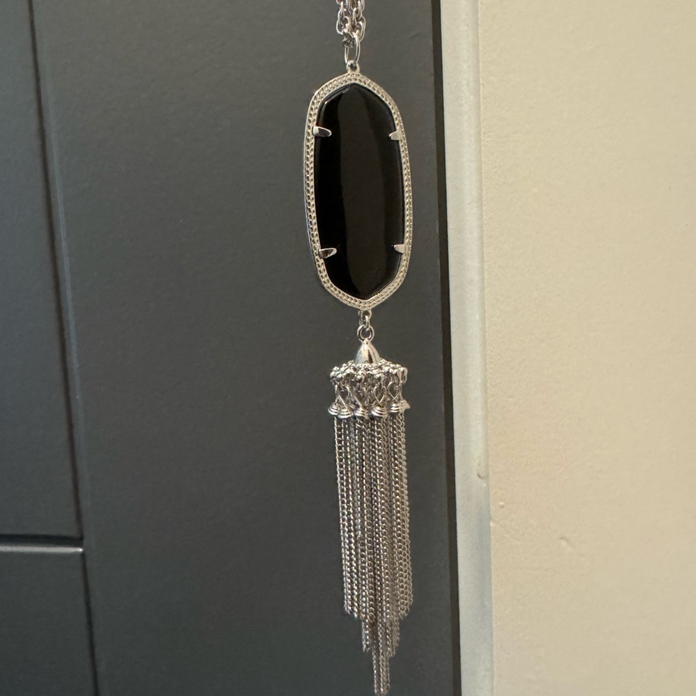 Kendra Scott Rayne Black and Silver Pendant and Tassel Necklace